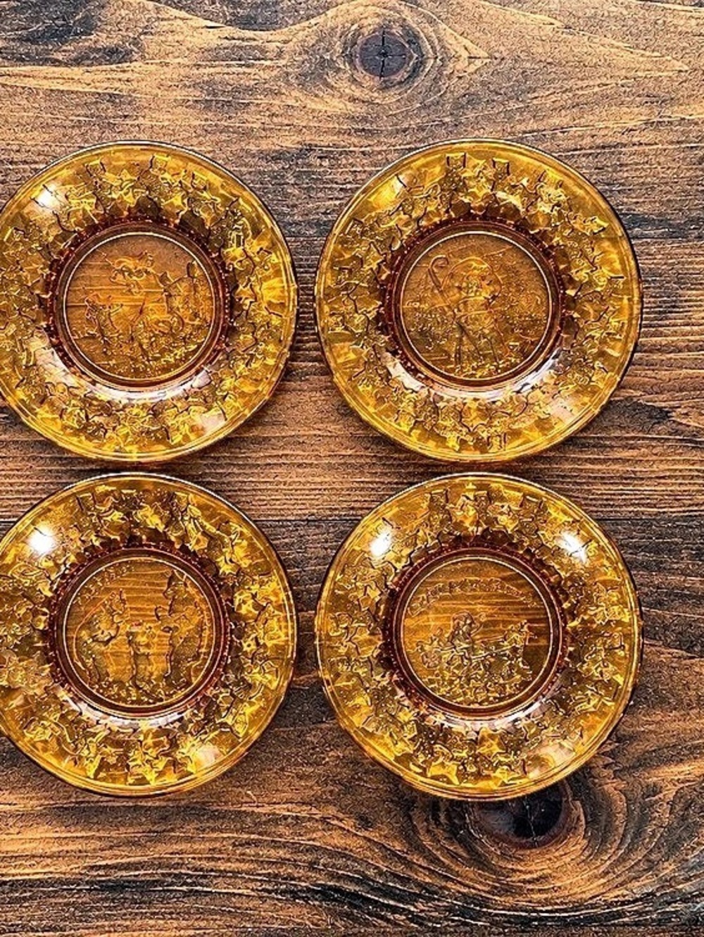 Glass Nursery Rhyme Amber Glass Plates / Bowls Set of 4